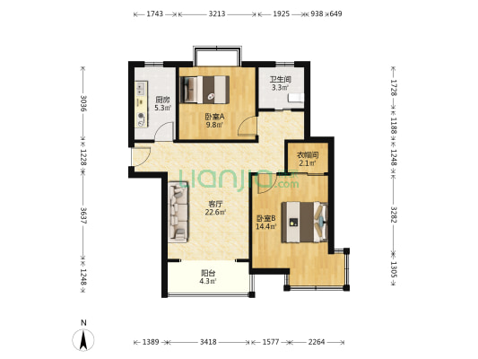 民庆家园 2室1厅1卫 80平方