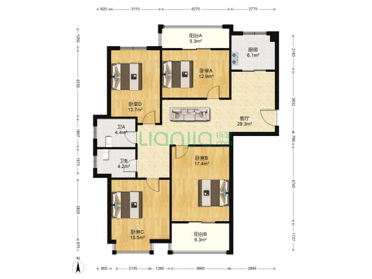 余隘人家 4室1厅2卫 139平方