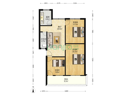 玉清观巷24号 3室1厅1卫 86平方