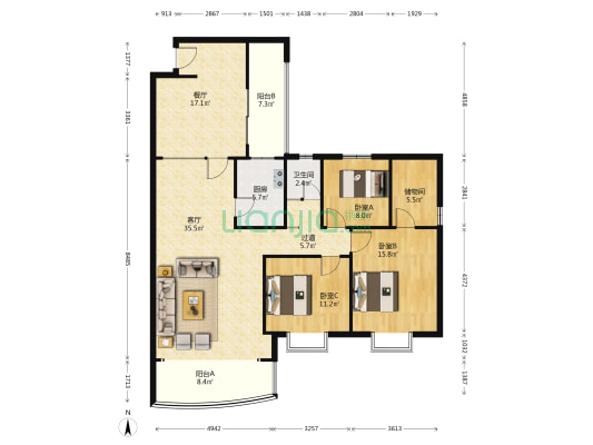奥克大厦 3室2厅1卫 145平方