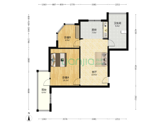 宝宇大厦 2室1厅1卫 83平方