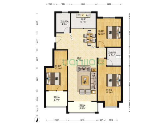 易水龙脉 3室1厅2卫 144平方