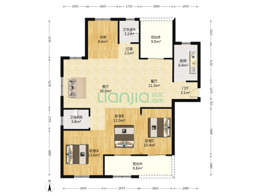 西城中央西区 4室2厅2卫 142平方