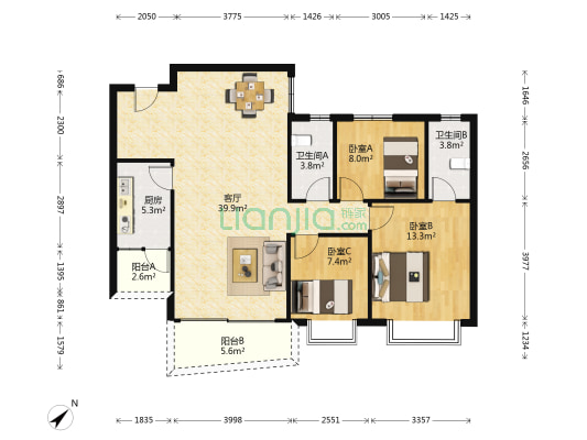 锦翠苑(增槎路) 3室1厅2卫 107平方