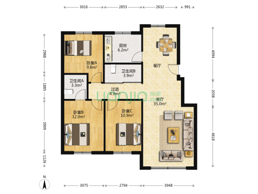 鑫海警官名城 3室1厅2卫 116平方