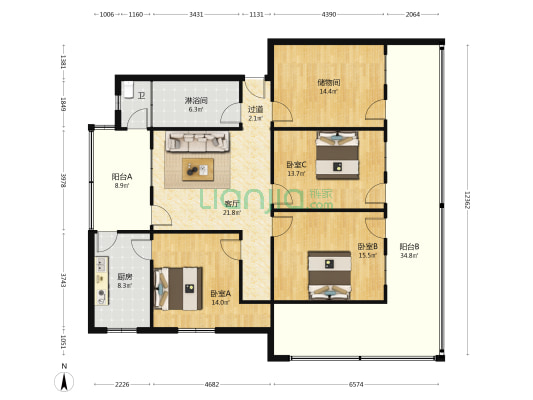 前进路化建家属院 3室1厅2卫 150平方