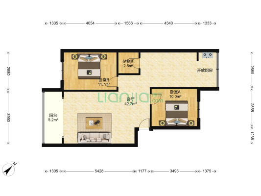 宏源大厦 2室1厅0卫 87平方