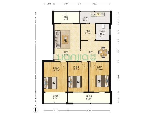 河南省商业储运公司家属院 3室1厅1卫 115平方