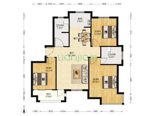 晋开四季城 3室1厅2卫 137平方