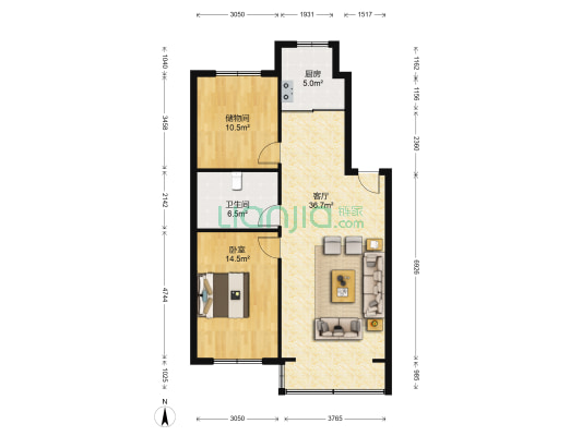 鸿博景园 1室1厅1卫 112平方