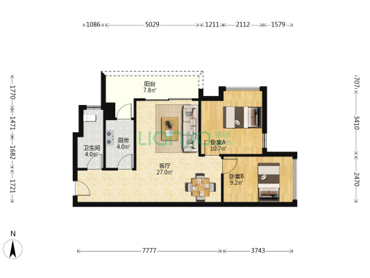 凯德中新里 2室1厅1卫 76平方