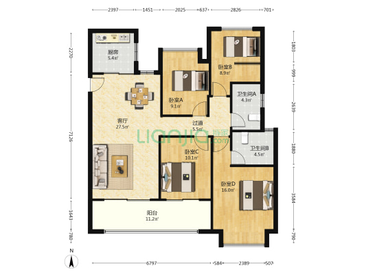 金地都会风華 4室1厅2卫 127平方