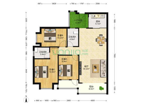 水墨御境 3室1厅2卫 118平方