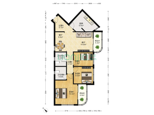 海华花园 3室2厅2卫 117平方