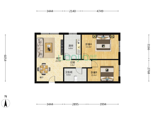 中车时代美居 2室1厅1卫 86平方