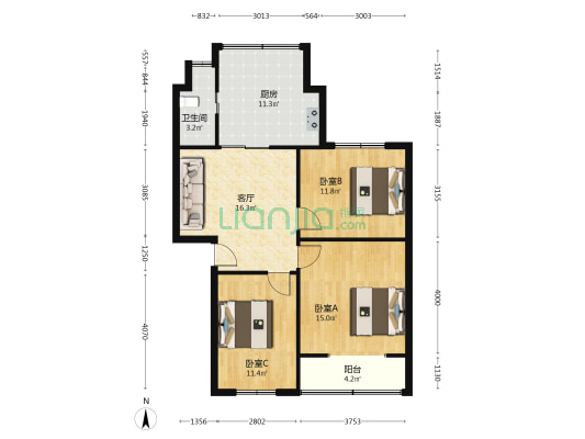 红阳巷3/5号 3室1厅1卫 76平方