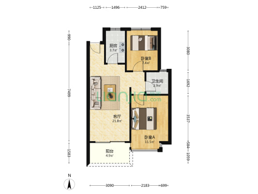 银滩掌舵家园 2室1厅1卫 70平方