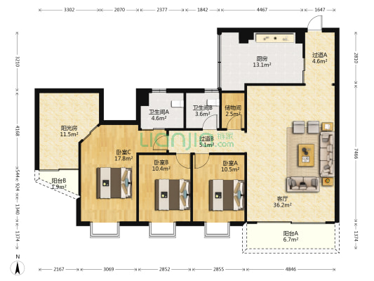 融侨锦江小区D区 3室1厅2卫 159平方