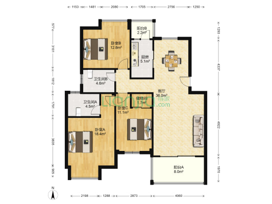 金地格林小城美茵区 3室1厅2卫 121平方