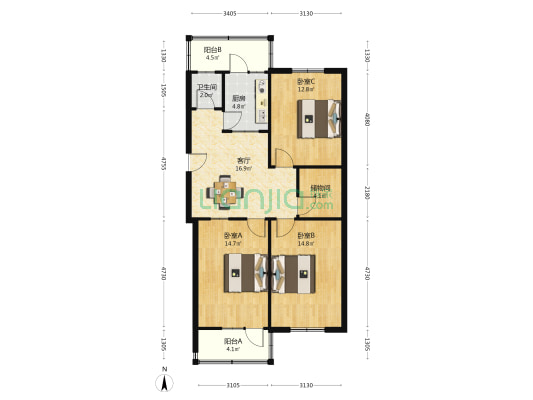英雄山路37号 3室1厅1卫 100平方