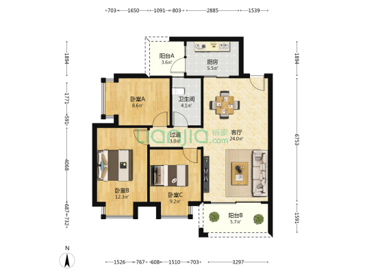 银泉一品天誉 3室1厅1卫 100平方