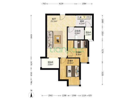 此房是 中间楼层 采光无遮挡 集中供暖。-户型图