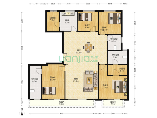 永威上和院 4室2厅3卫 196平方
