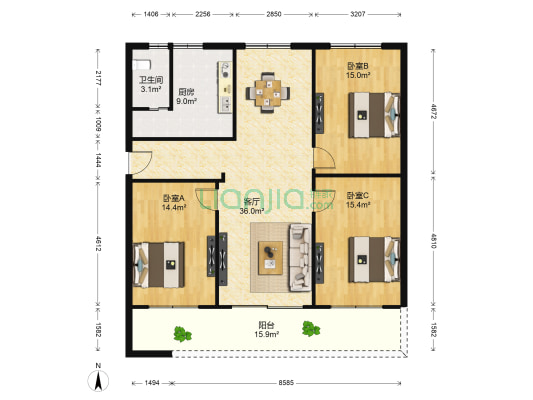 百树佳苑 3室1厅1卫 139平方