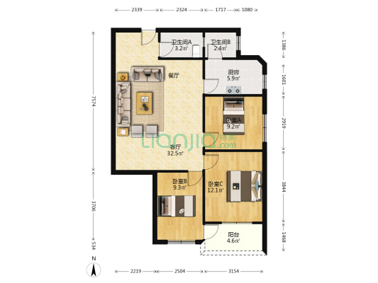 裕兴楼 3室1厅2卫 87平方