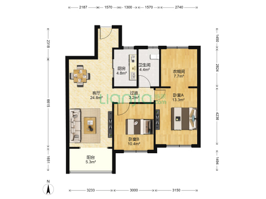 新力钰珑湾南区 2室1厅1卫 83平方
