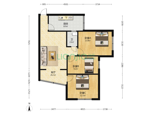 白马小区芙蓉北里 3室1厅1卫 79平方