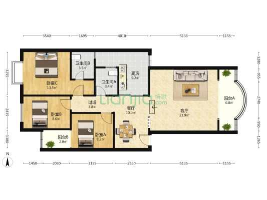 佳馨园 3室2厅2卫 109平方
