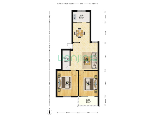 连福新村 2室1厅1卫 80平方