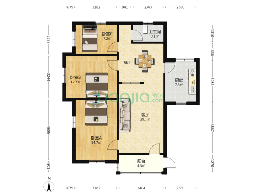 霞山北住宅 3室1厅1卫 95平方