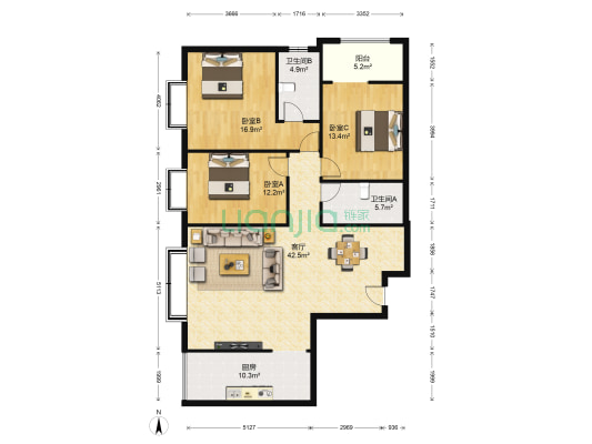 景泰茗苑 3室1厅2卫 130平方