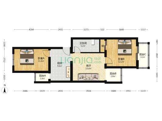 北坛胡同 2室1厅1卫 74平方