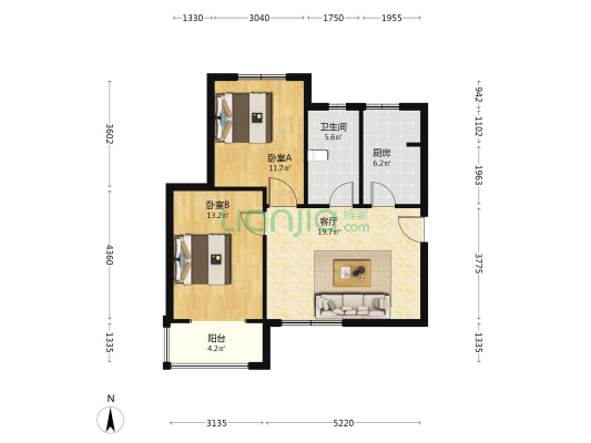 赵家园榕泽城南区 2室1厅1卫 87平方