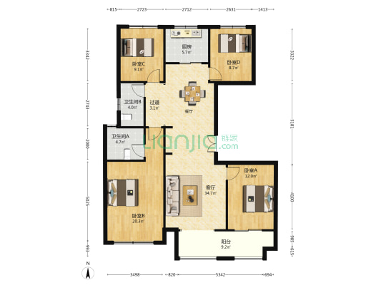 正弘璟云筑 4室1厅2卫 145平方
