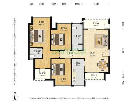 芸峰时代峰汇 3室1厅2卫 101平方