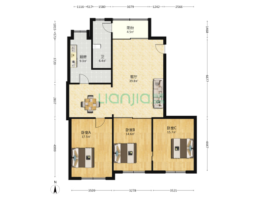 道塘巷5号 3室1厅1卫 122平方