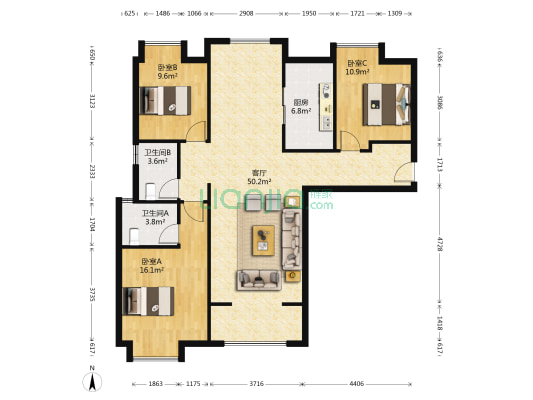 洺悦芳华 3室1厅2卫 127平方