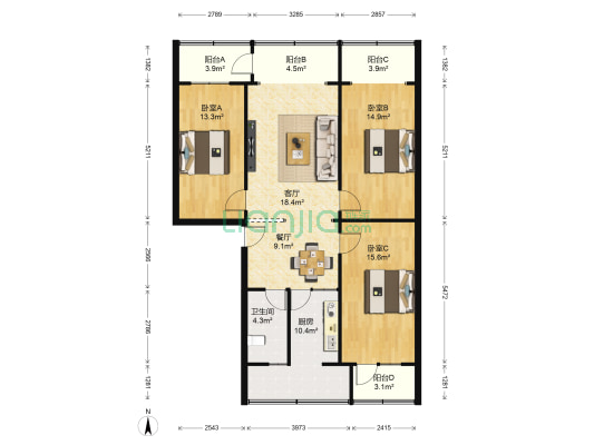 温州商贸城 3室2厅1卫 126平方