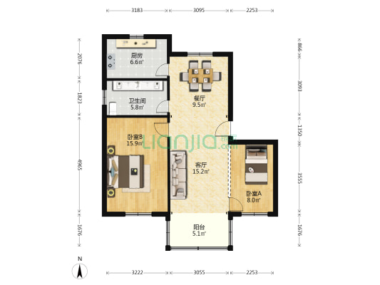 桃花源一村 2室2厅1卫 86平方