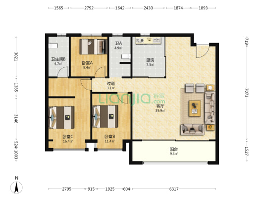 万科·朗拾 3室1厅2卫 138平方