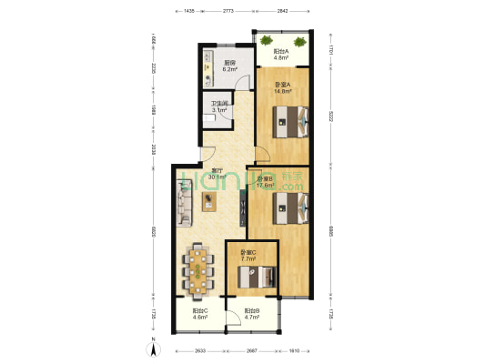 龙王庙正街90号 3室1厅1卫 99平方