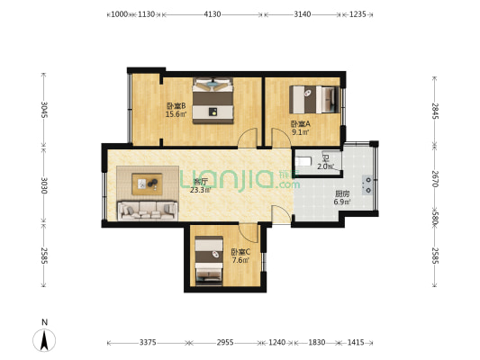 民生路125号 3室1厅1卫 77平方