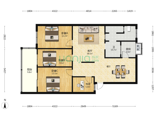 华昌小区 4室1厅1卫 118平方
