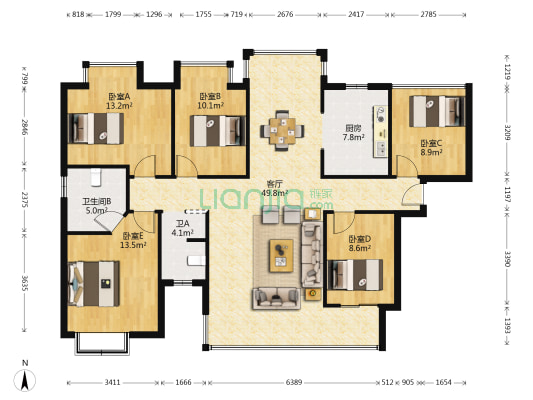 金富星澜之悦 5室1厅2卫 135平方