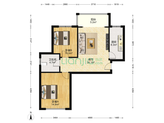 天恒银滩花园A区 2室1厅1卫 96平方