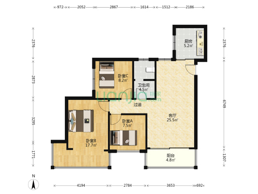 红星臻和苑 3室1厅1卫 93平方